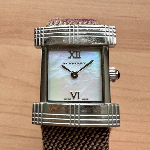 Vintage Burberry Nova Check Square Ladies Watch- canvas and